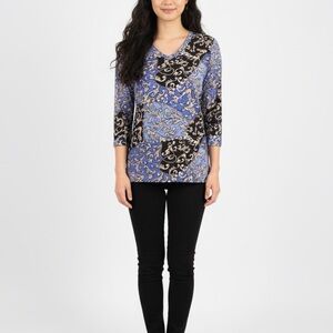 Chico's Blue and Black Patterned Long Sleeve Top